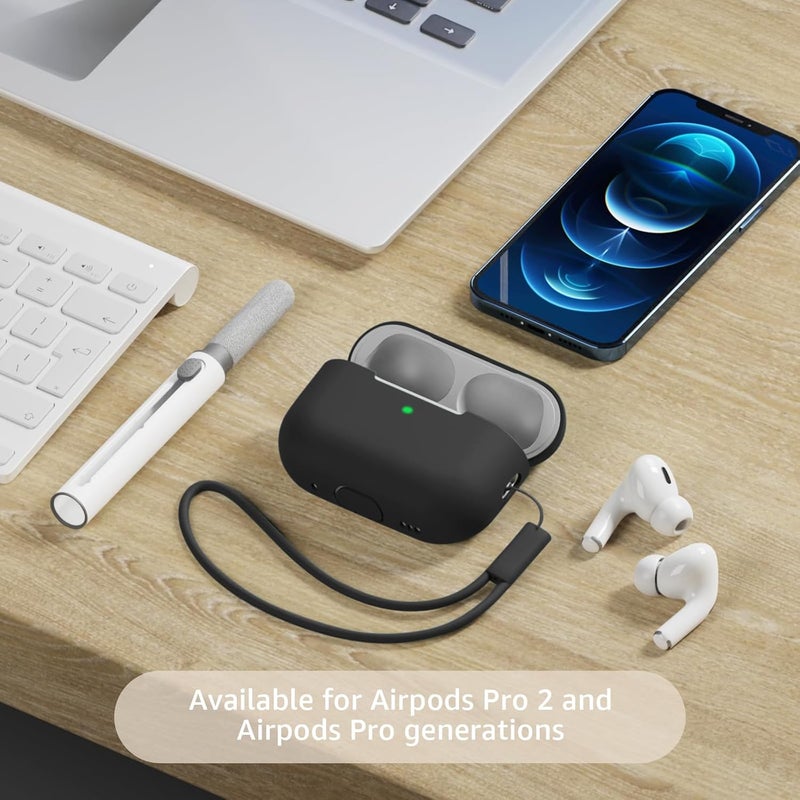 Tandoler Compatible with Airpods Pro 2 Case, Soft Silicone Skin Cover Protective Cases with Cleaner kit and Lanyard Compatible for AirPod Pro 2nd Generation, Front LED Visible - Deep Space Gray - Image 2